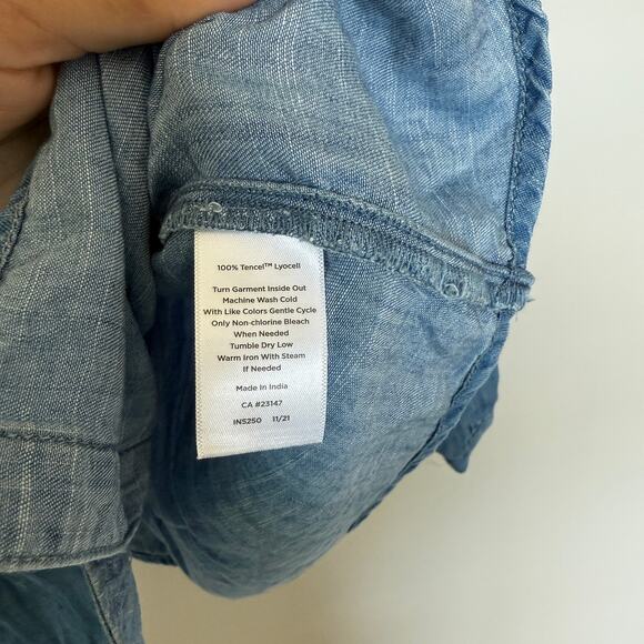 Talbots Shirt Women Large Petite Chambray Button Front Square Neck Long Sleeve - Picture 4 of 6